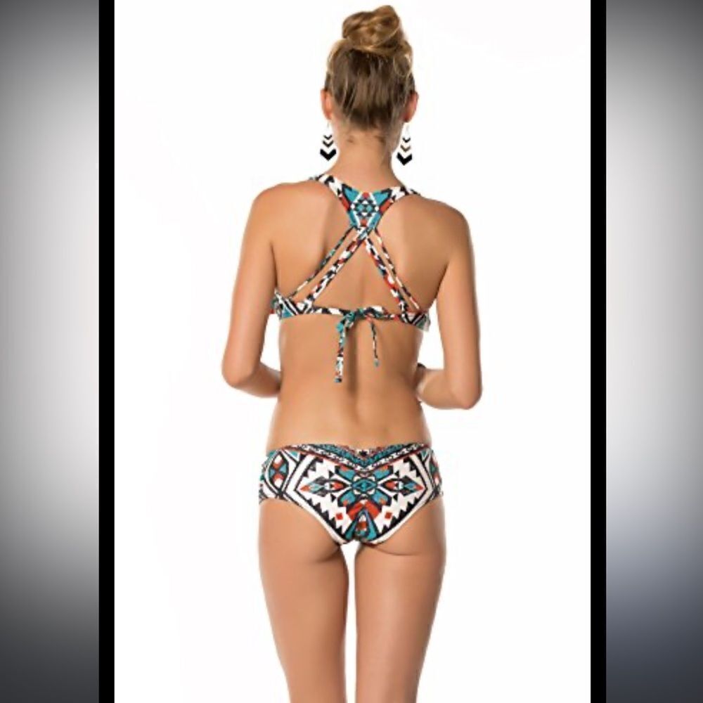 Becca by Rebecca Virtue Women's Aztec Flounce Strappy Cross Back Top Multi
